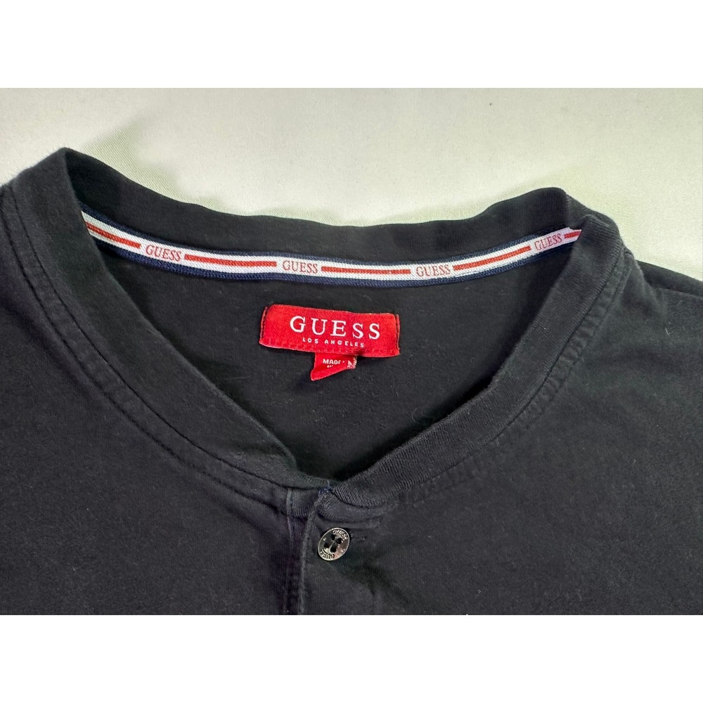 Guess Los Angeles Men's Black Henley Shirt Short Sleeve Embossed Logo Size Large - Picture 9 of 9